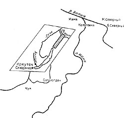 Рис. 41. Схема расположения рудничных поселков в Мамском слюдоносном районе