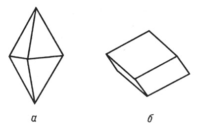 Рис. 9. Замкнутые геометрические фигуры: а - тетрагональная дипирамида; б - ромбоэдр