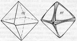 Рис. 85. Кристаллы алмаза октаэдрического облика