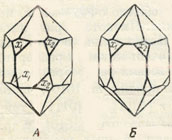 Рис. 188. Дофинейский (А) и бразильский (Б) двойники (схема)