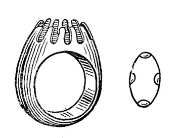 Рис. 77. Цельнолитое кольцо и метод крепления упоров для камня