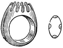 Рис. 77. Цельнолитое кольцо и метод крепления упоров для камня